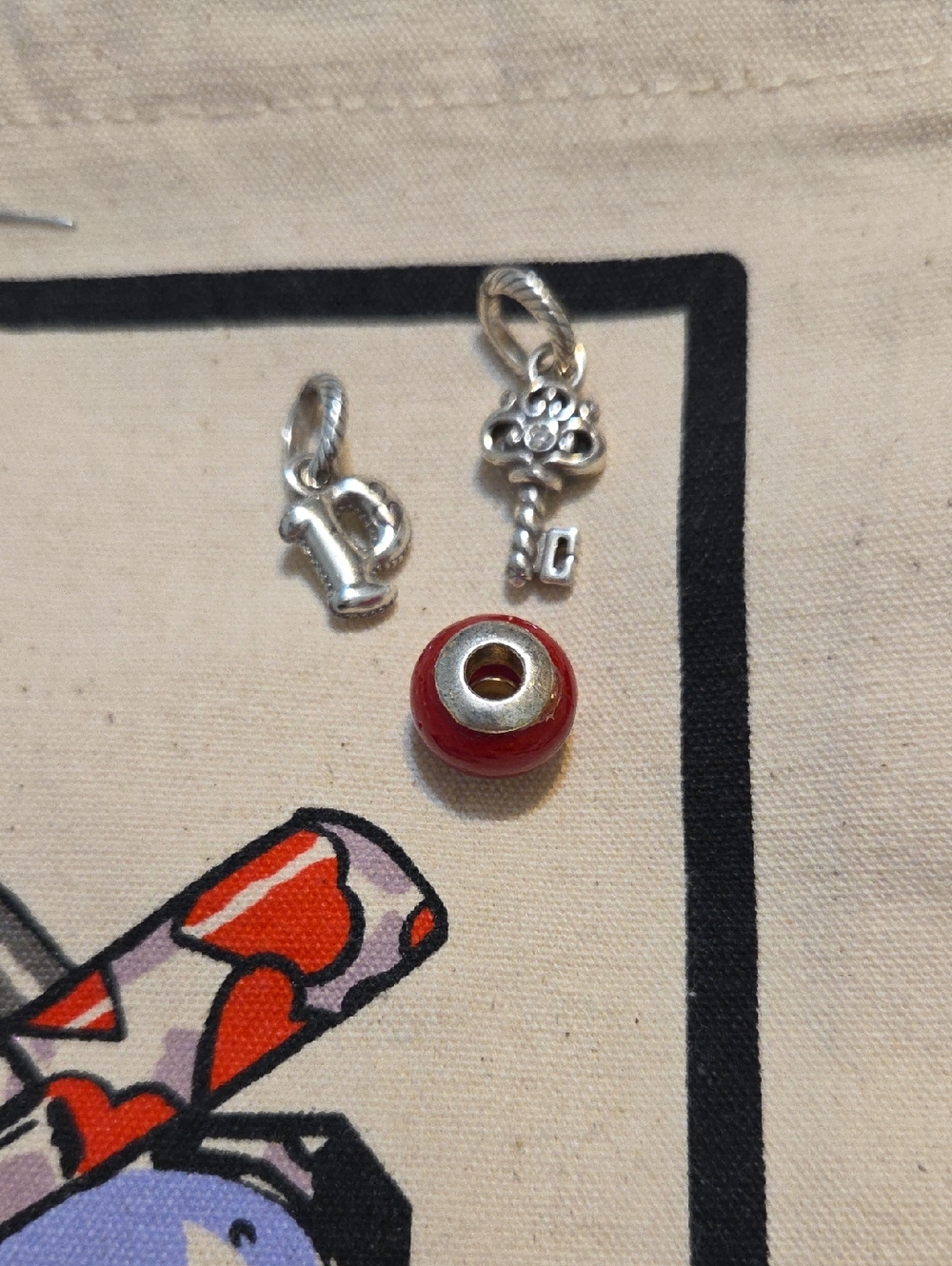 Brighton Red Glass  Charm Bead with Silver Letter & Key Charms